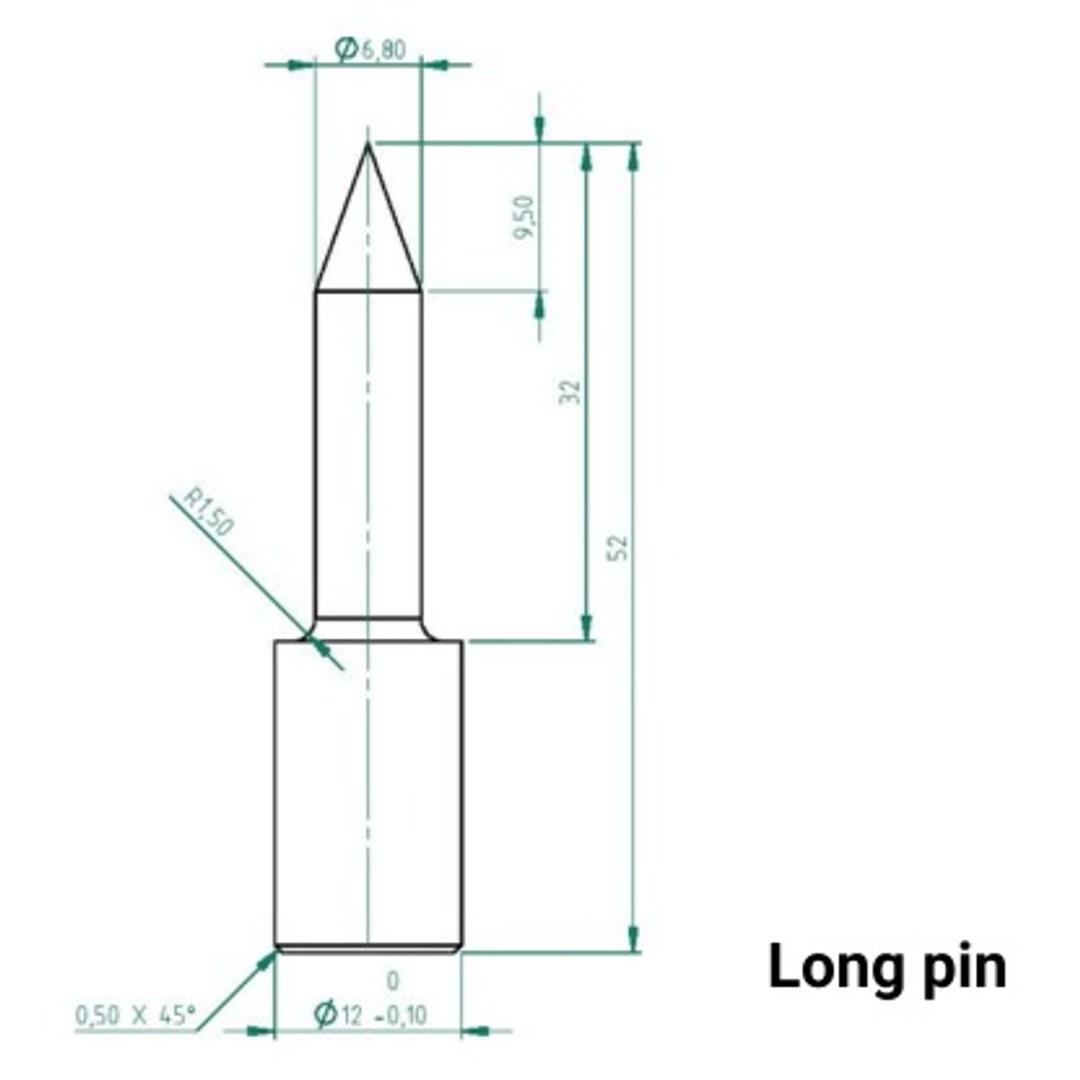 Broches de perforation de rechange en acier à outils trempé Kit de broches MMD360+ PRODEVICE - Plan coté de la broche longue PRODEVICE pour destructeur MMD360+