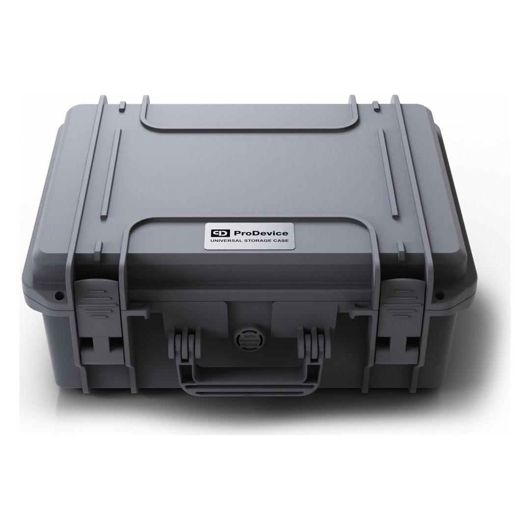 Valise de stockage IP67 pour 10 supports LTO ou HDD 3,5 pouces USC Medium PRODEVICE - Valise de stockage PRODEVICE USC Medium fermée, coque grise et fermetures à loquets