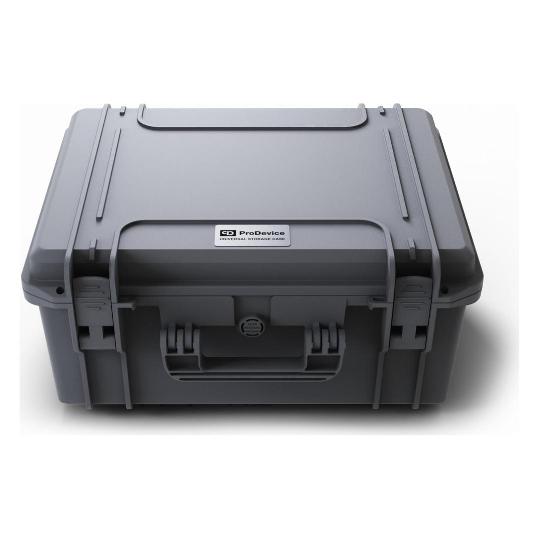 Valise de stockage IP67 pour 20 supports LTO ou HDD 3,5 pouces USC Large PRODEVICE - Valise de stockage PRODEVICE USC Large fermée, coque grise et fermetures à loquets