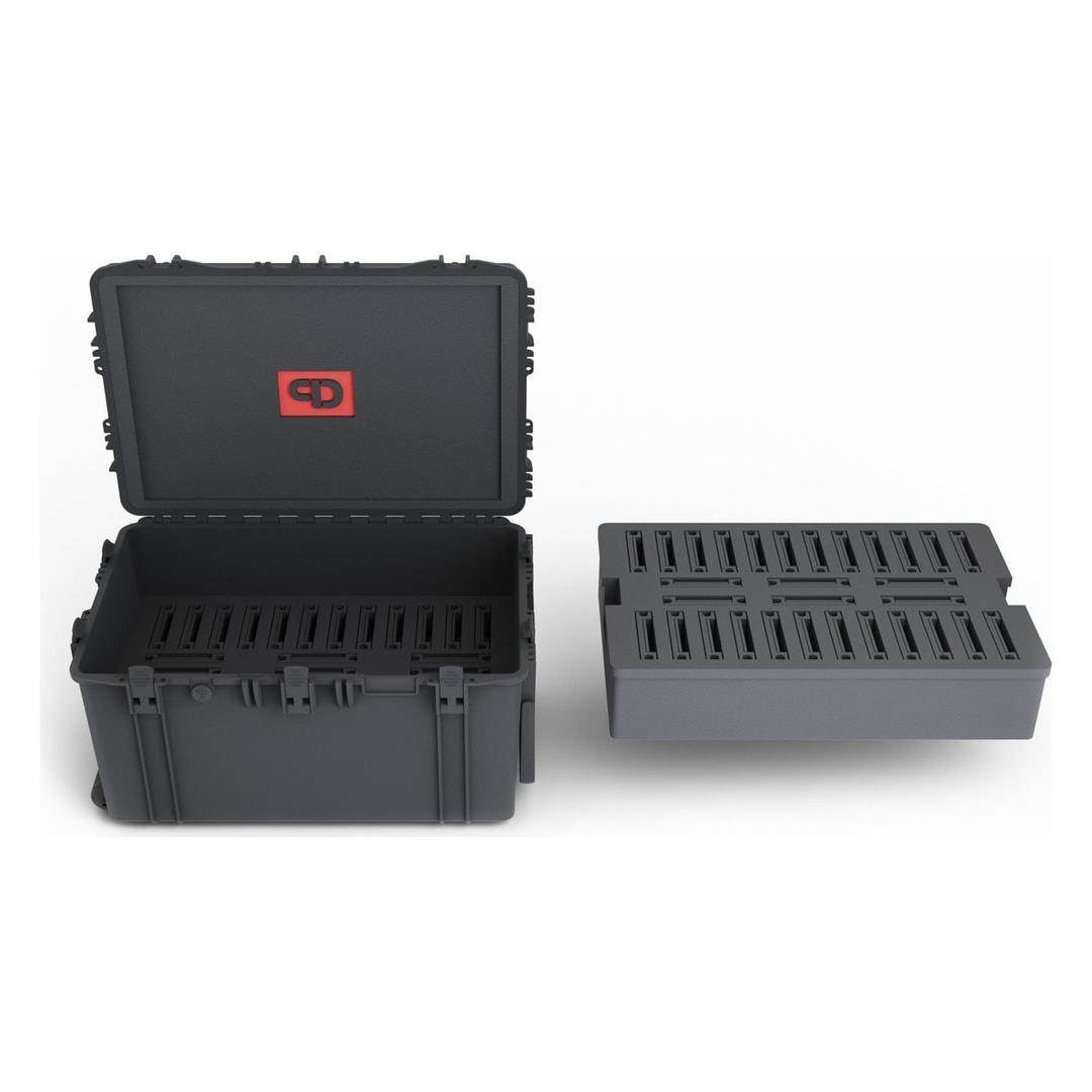 Valise de stockage IP67 pour 60 supports LTO ou HDD 3,5 pouces USC XLarge PRODEVICE - Valise de stockage PRODEVICE USC XLarge ouverte, avec un bloc de mousse de séparation sorti