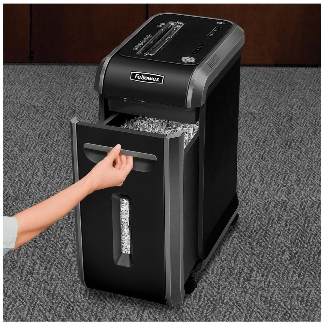 Destructeur de documents confidentiels P4 Coupe croisée Powershred 99Ci 4 x 38 mm FELLOWES - Corbeille extractible de 34 litres tirée par l'avant du destructeur de documents Fellowes Powershred 99Ci