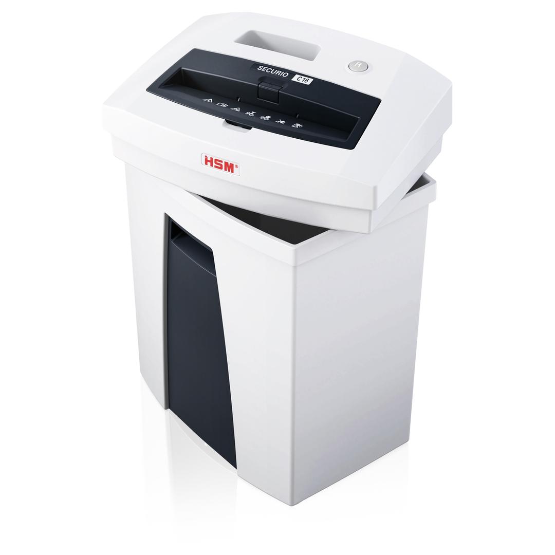 Destructeur de documents P2 Coupe droite C16 Securio 5,8 mm HSM — Bac collecteur ouvert