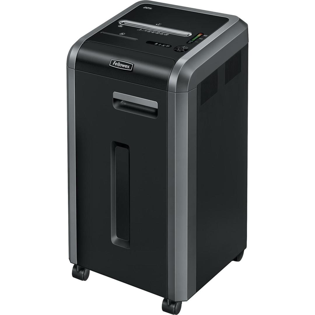 Destructeur de documents P2 Coupe droite Powershred 225i 5,8 mm FELLOWES - Destructeur de documents Fellowes Powershred 225i vu de trois quarts gauche