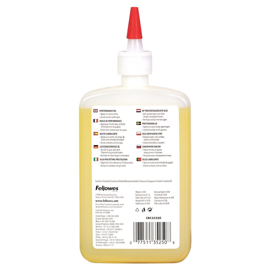Bouteille d'huile de lubrification 355 ml FELLOWES — Vue de dos