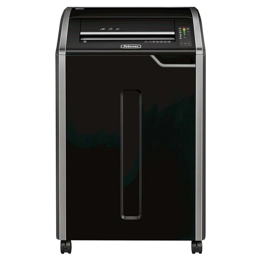 Destructeur de documents confidentiels P4 Coupe croisée Powershred 485Ci 4 x 30 mm avec huileur automatique FELLOWES — Vue de face