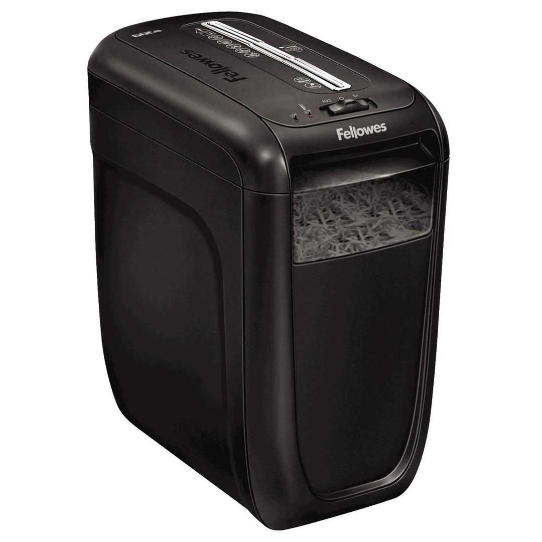 Destructeur de documents confidentiels P4 Coupe croisée Powershred 60Cs 4 x 50 mm FELLOWES — Vu de profil droit, corbeille de 22 litres