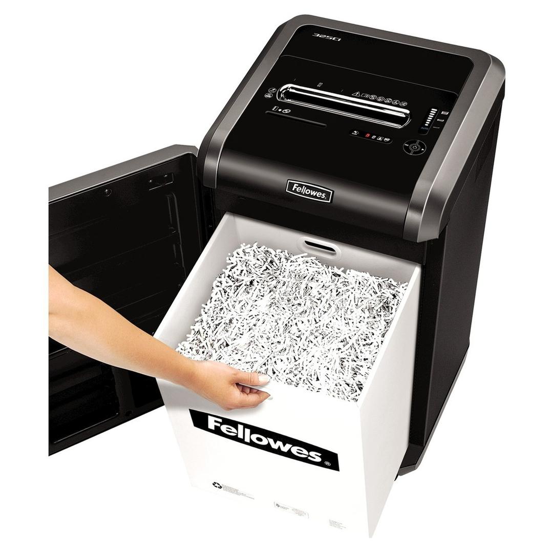 Destructeur de documents confidentiels P4 Coupe croisée Powershred 325Ci 4 x 38 mm FELLOWES — Bac collecteur ouvert