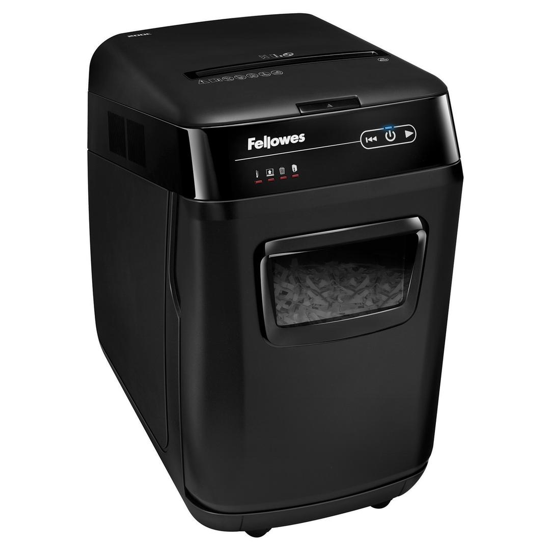 Destructeur de documents confidentiels P4 Coupe croisée Insertion papier automatique AutoMax 200C 4 x 38 mm avec insertion papier automatique FELLOWES — Vue de droite