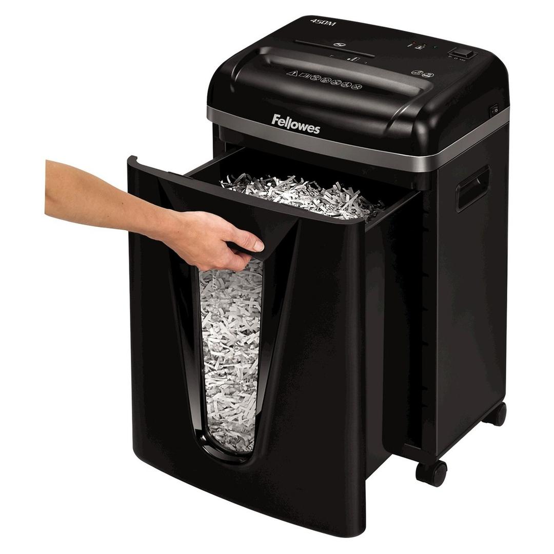Destructeur de documents très confidentiels P5 Coupe croisée Microshred 450M 2 x 12 mm FELLOWES — Bac collecteur ouvert