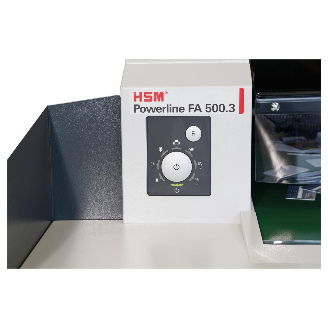 Destructeur de documents P3 Coupe croisée Forte capacité FA 500.3 Powerline 6,0 x 40-53 mm HSM — Détails boutons