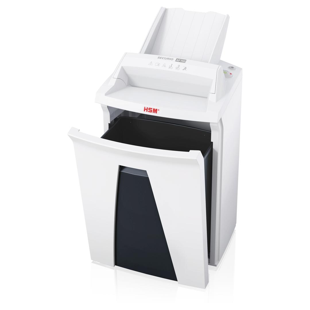 Destructeur de documents très confidentiels P5 Coupe croisée Insertion papier automatique AF150 Securio AutoFeed 1,9 x 15 mm avec insertion papier automatique HSM — Bac collecteur ouvert