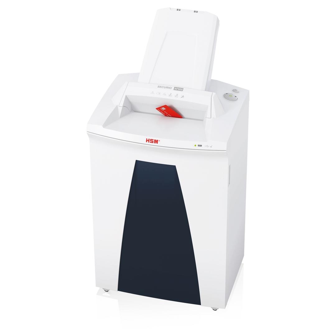 Destructeur de documents confidentiels P4 Coupe croisée Insertion papier automatique AF500 Securio AutoFeed 4,5 x 30 mm avec insertion papier automatique HSM — Insertion carte de credit