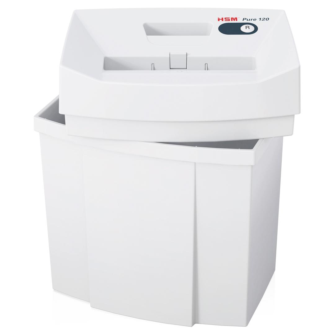Destructeur de documents confidentiels P4 Coupe croisée 120 Pure 4 x 25 mm HSM — Bac collecteur ouvert