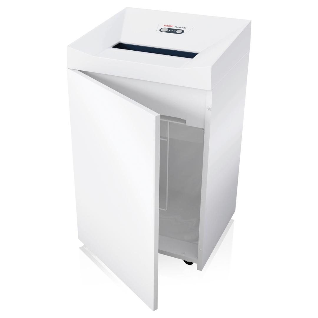 Destructeur de documents P2 Coupe droite 630 Pure 3,9 mm HSM — Bac collecteur ouvert
