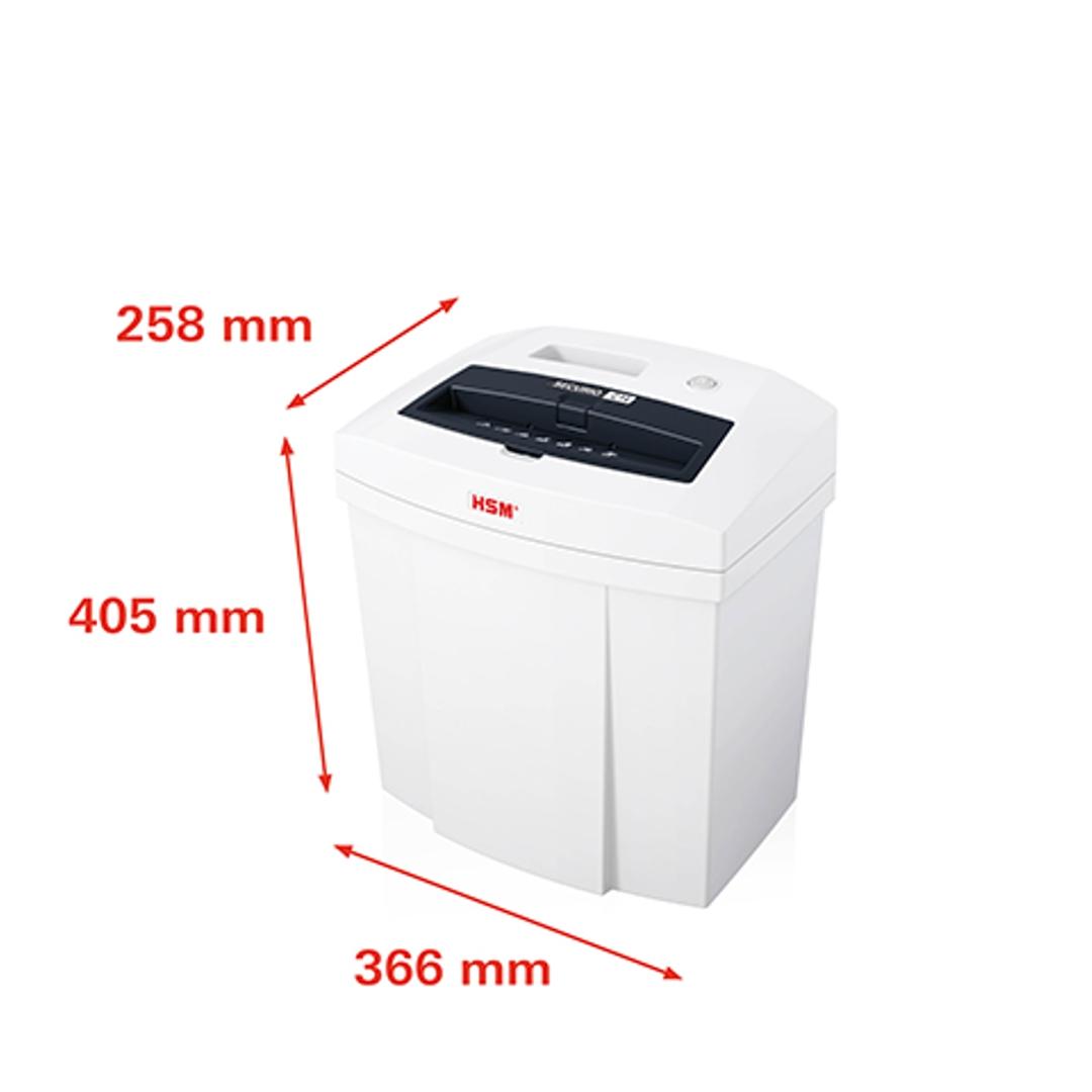 Destructeur de documents P2 Coupe droite C14 Securio 3,9 mm HSM - Dimensions du destructeur HSM Securio C14 en coupe 3,9 mm