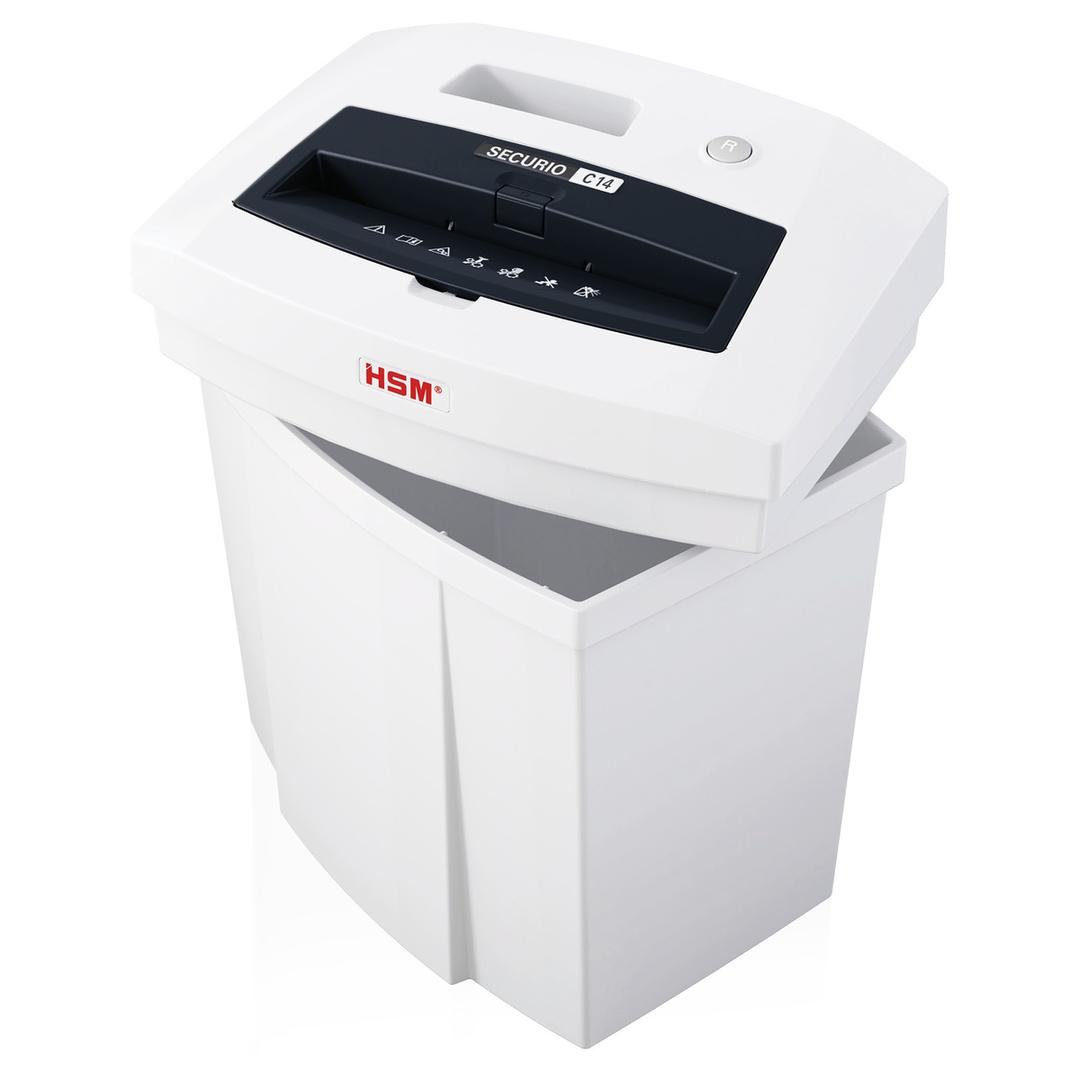 Destructeur de documents confidentiels P4 Coupe croisée C14 Securio 4 x 25 mm HSM — Bac collecteur ouvert