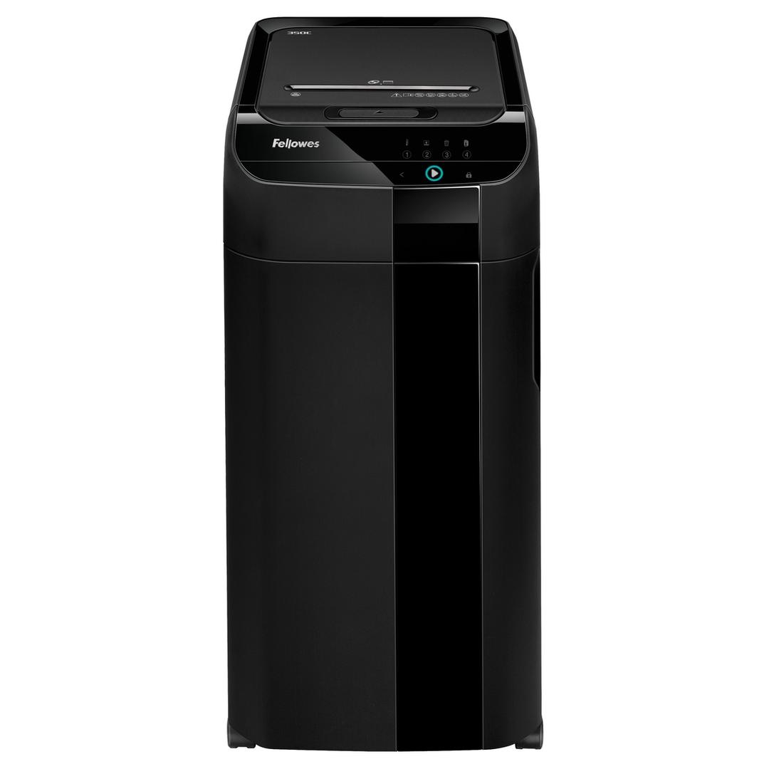 Destructeur de documents confidentiels P4 Coupe croisée Insertion papier automatique AutoMax 350C 4 x 38 mm avec insertion papier automatique FELLOWES — Vue de face
