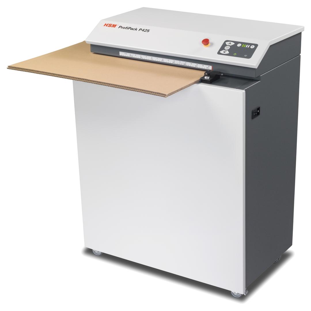 Matelasseur de cartons pour calage P425 ProfiPack monophasé HSM — Vue de gauche en fonctionnement - 2 cartons