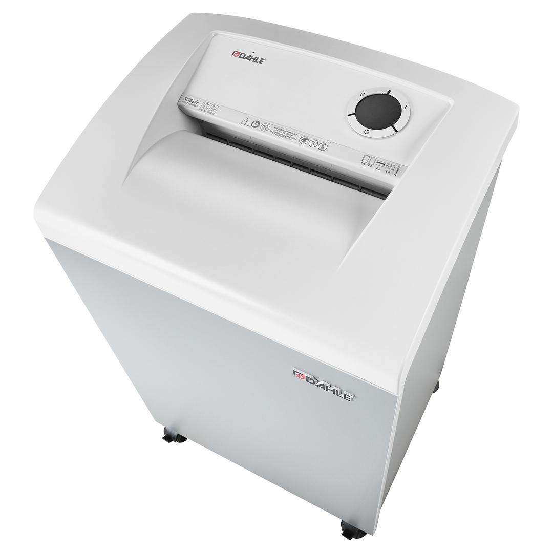 Destructeur de documents très confidentiels P5 Coupe croisée Professional 506air 2 x 15 mm équipé d'un huileur automatique DAHLE — Vue de dessus