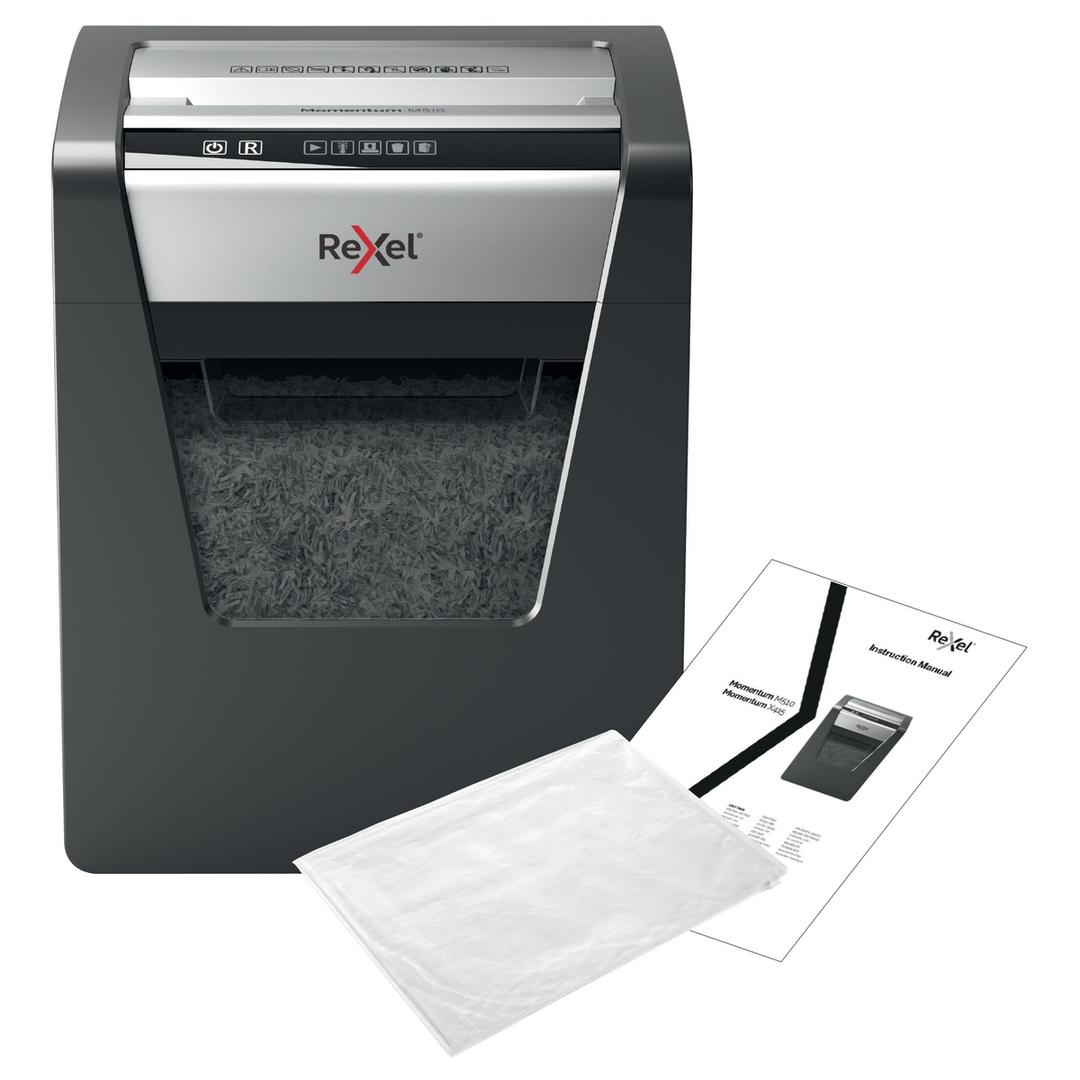 Destructeur de documents très confidentiels P5 Coupe croisée Momentum M510 2 x 15 mm REXEL — Avec feuilles de lubrification