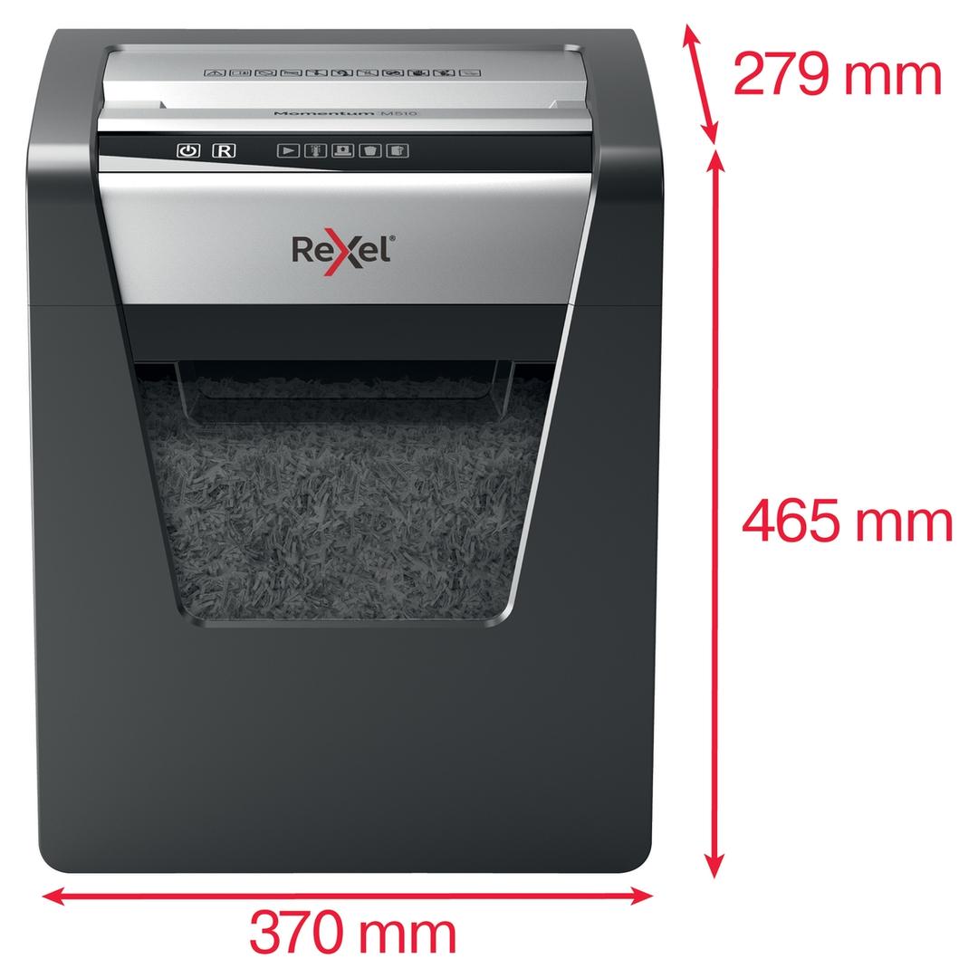 Destructeur de documents très confidentiels P5 Coupe croisée Momentum M510 2 x 15 mm REXEL — Dimensions