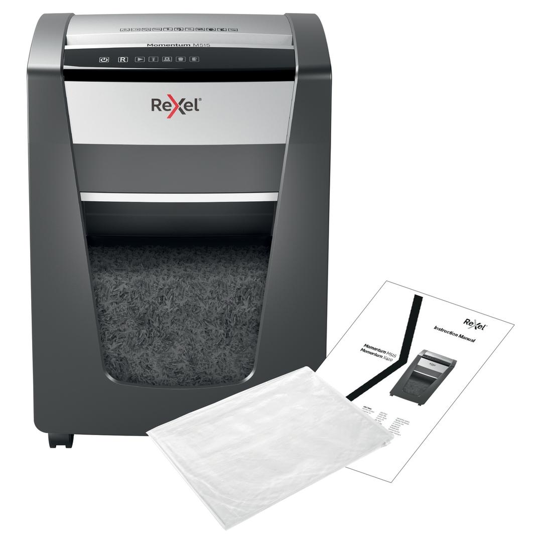 Destructeur de documents très confidentiels P5 Coupe croisée Momentum M515 2 x 15 mm REXEL — Avec feuilles de lubrification