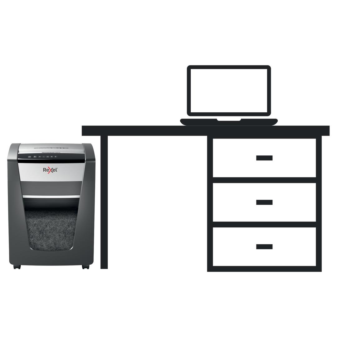 Destructeur de documents très confidentiels P5 Coupe croisée Momentum M515 2 x 15 mm REXEL — Comparateur taille réelle