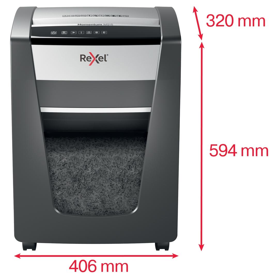 Destructeur de documents très confidentiels P5 Coupe croisée Momentum M515 2 x 15 mm REXEL — Dimensions