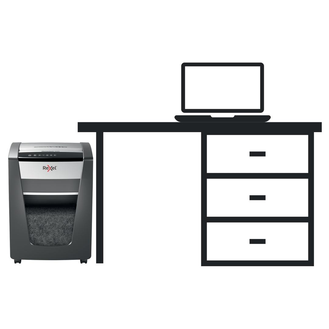 Destructeur de documents confidentiels P4 Coupe croisée Momentum X420 4 x 40 mm REXEL — Comparateur taille réelle