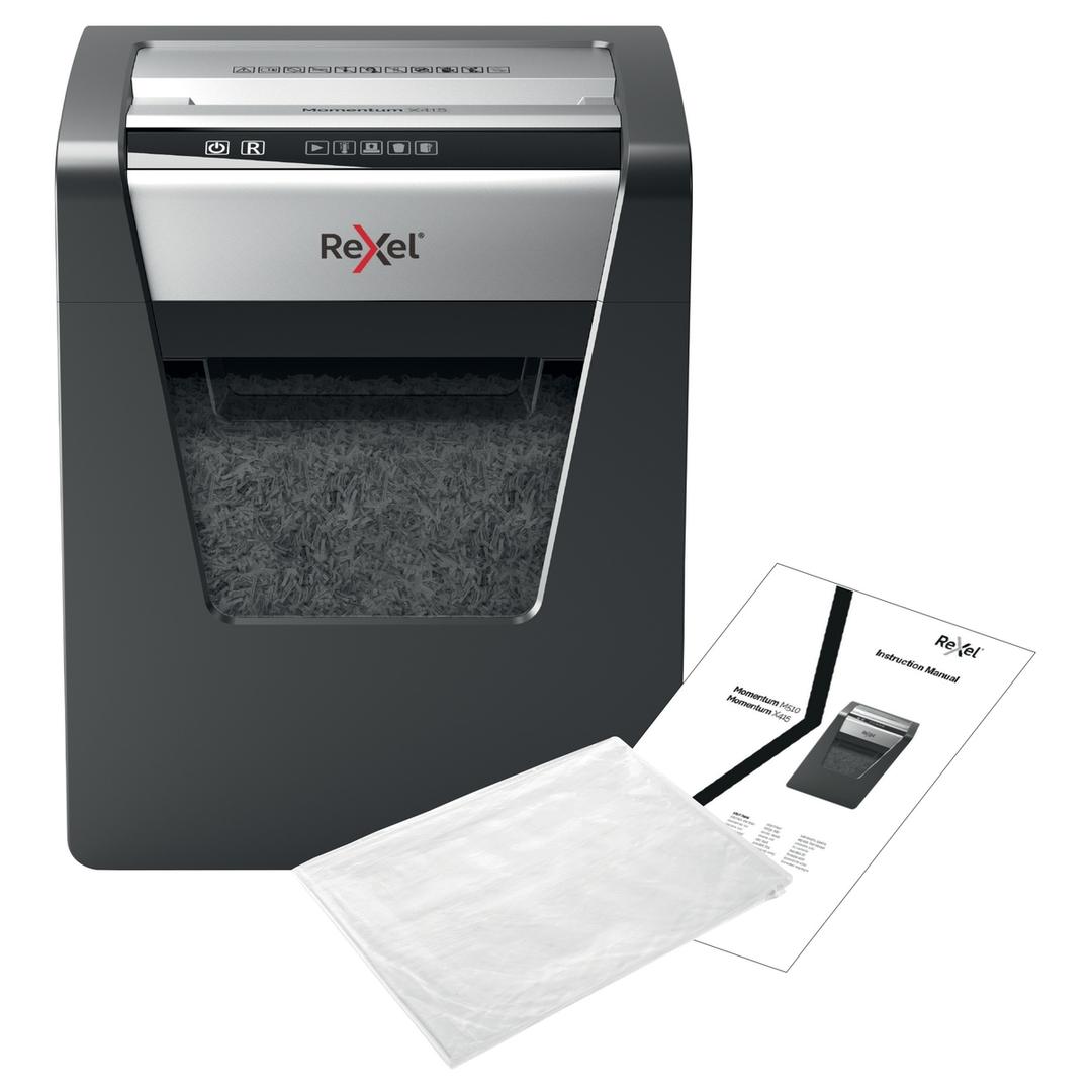 Destructeur de documents confidentiels P4 Coupe croisée Momentum X415 4 x 40 mm REXEL — Avec feuilles de lubrification