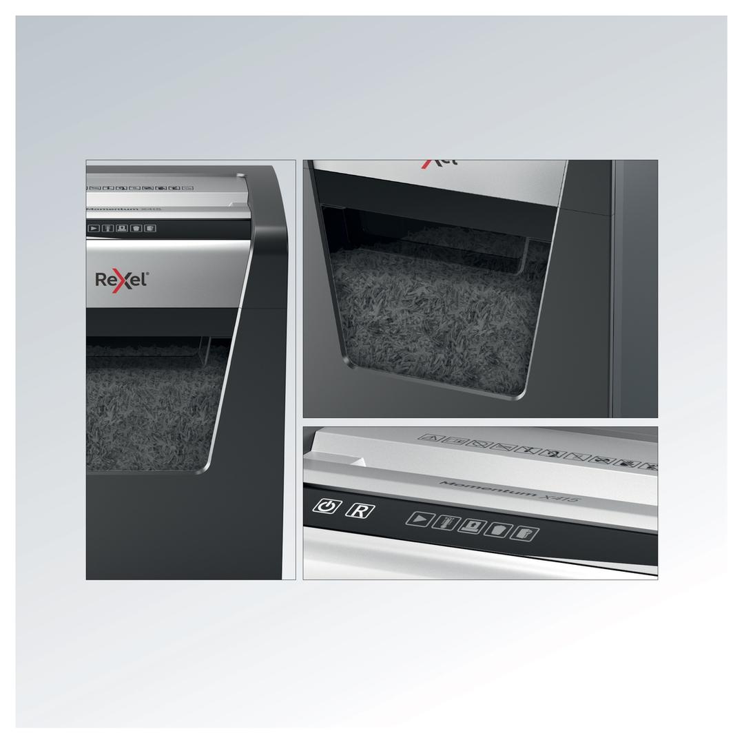 Destructeur de documents confidentiels P4 Coupe croisée Momentum X415 4 x 40 mm REXEL — Détails