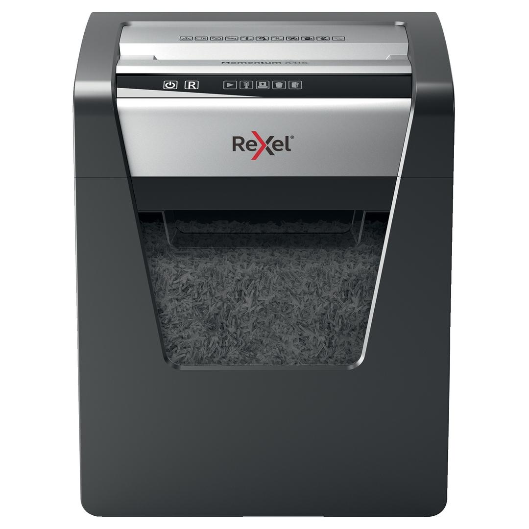 Destructeur de documents confidentiels P4 Coupe croisée Momentum X415 4 x 40 mm REXEL — Vue de face