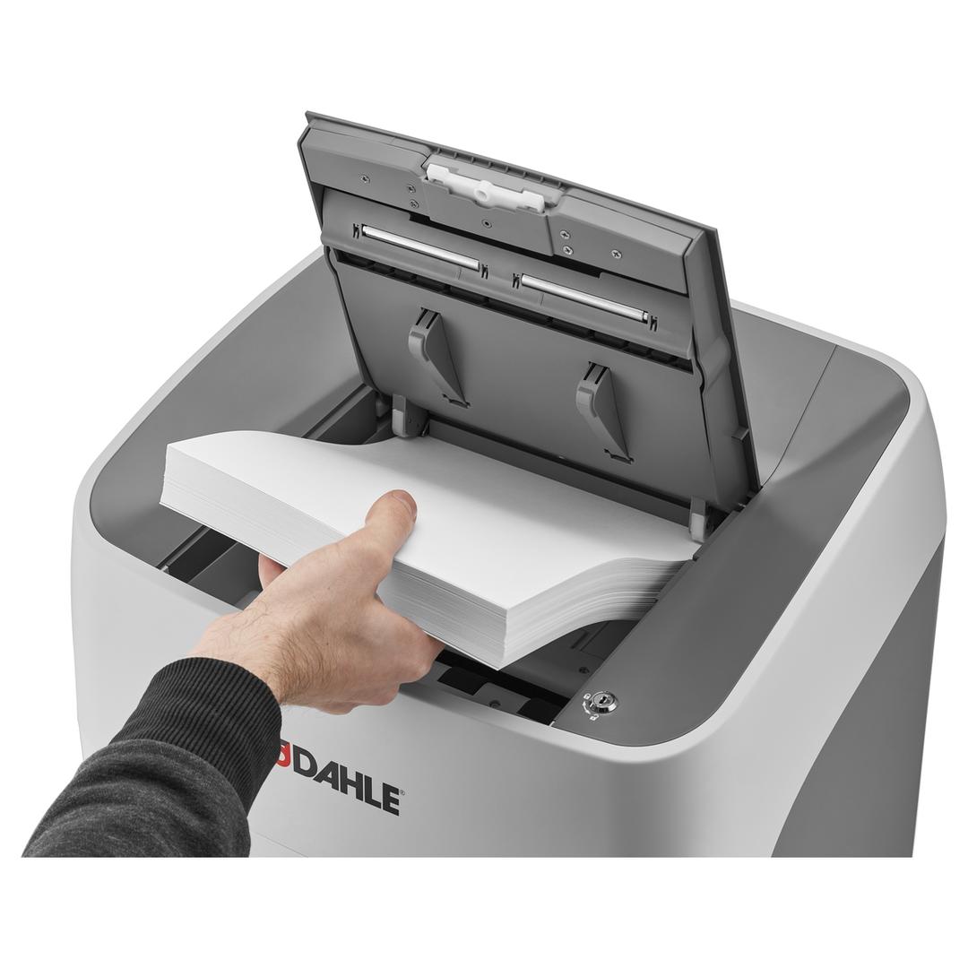 Destructeur de documents confidentiels P4 Coupe croisée Insertion papier automatique ShredMATIC 300 P-4 4 x 15 mm avec insertion papier automatique DAHLE — Insertion papier automatique
