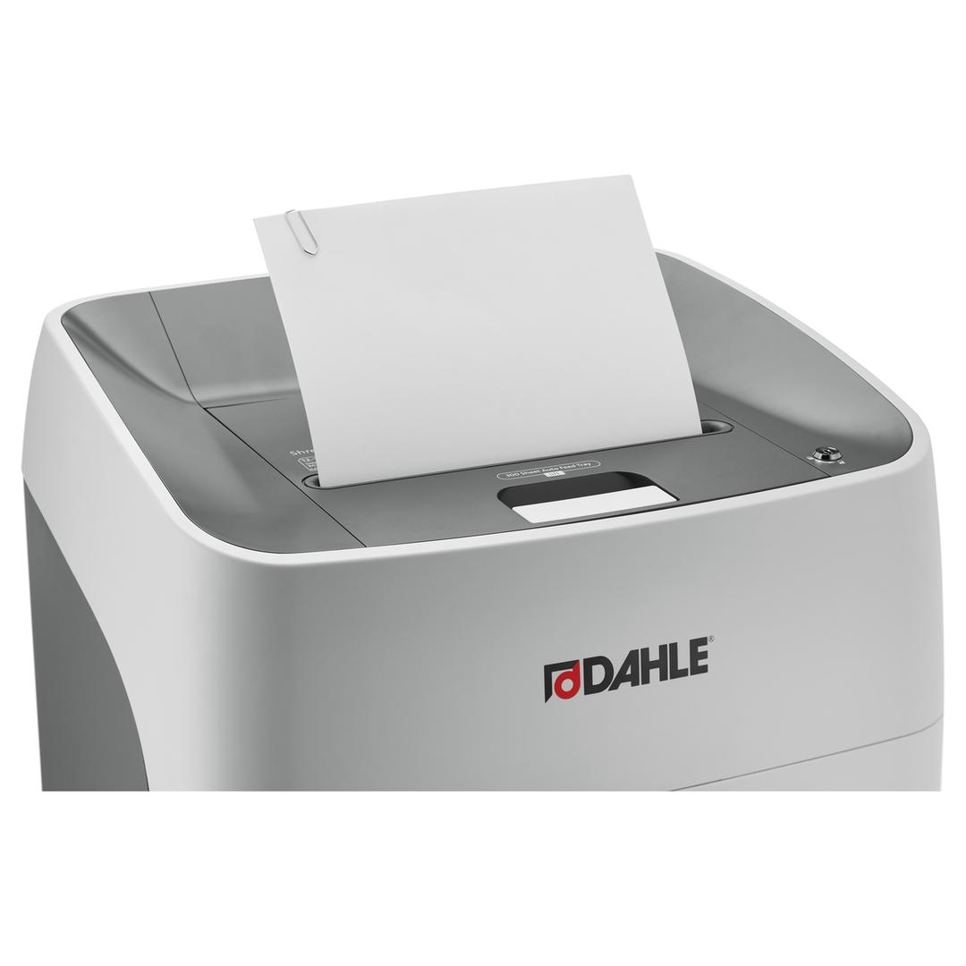Destructeur de documents confidentiels P4 Coupe croisée Insertion papier automatique ShredMATIC 300 P-4 4 x 15 mm avec insertion papier automatique DAHLE — Insertion papier avec trombones