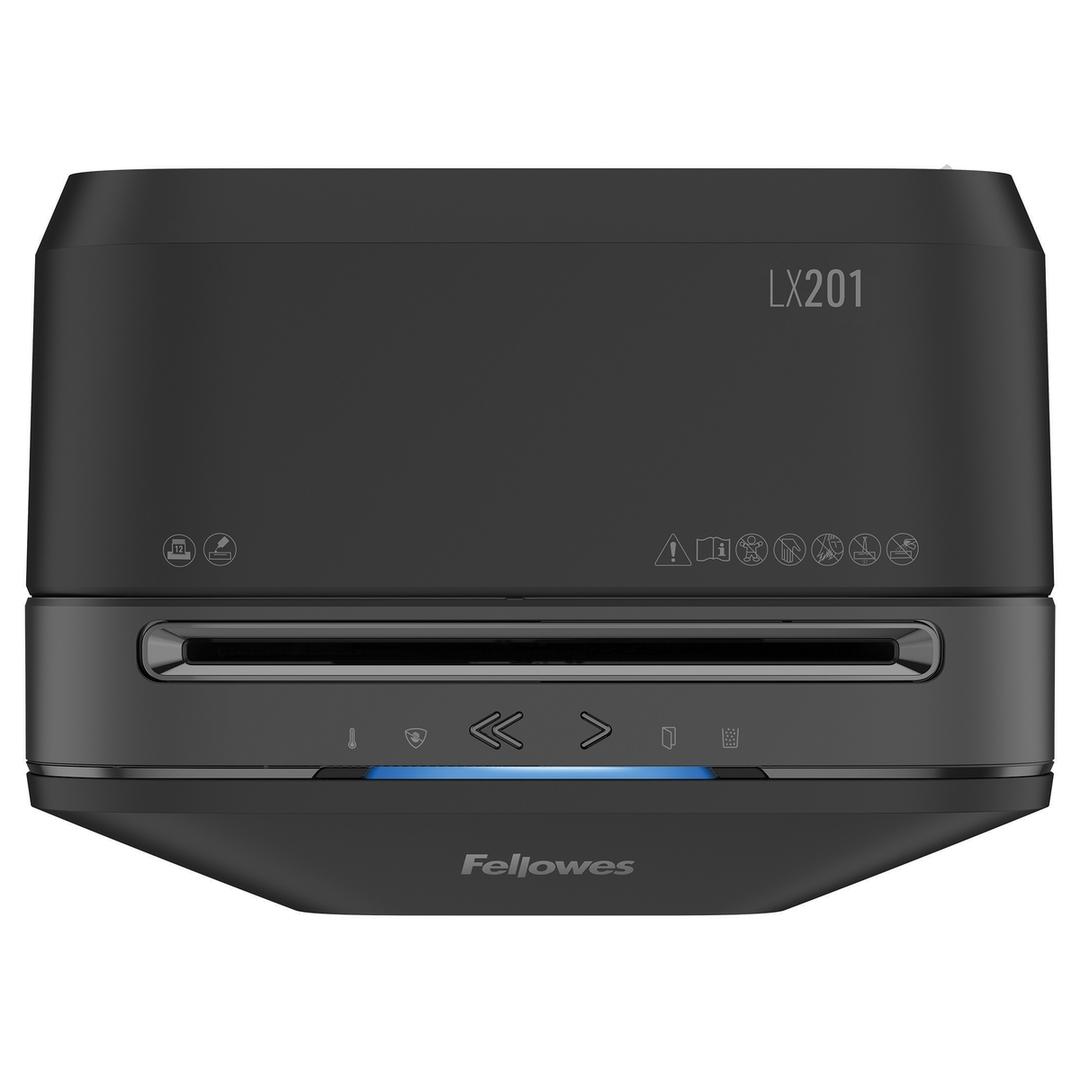 Destructeur de documents très confidentiels P5 Coupe croisée Powershred LX201 2 x 12 mm noir FELLOWES — Vue de dessus