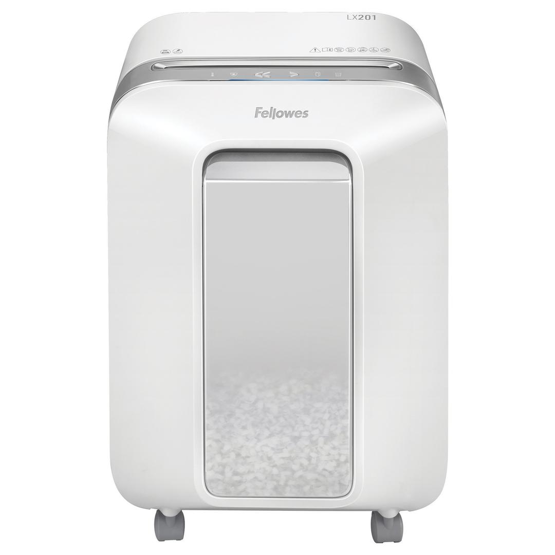 Destructeur de documents très confidentiels P5 Coupe croisée Powershred LX201 2 x 12 mm blanc FELLOWES — Vue de face