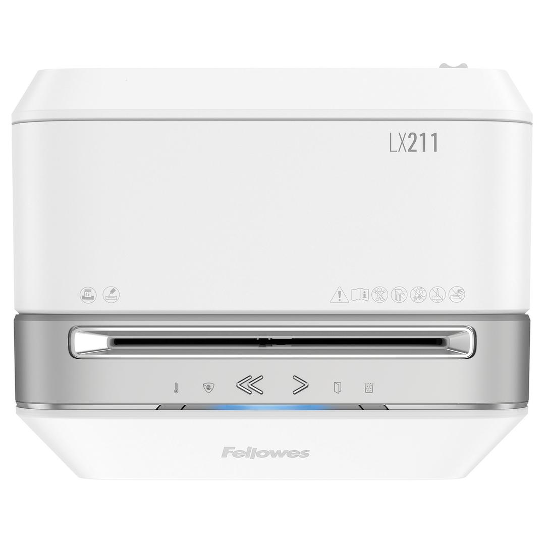 Destructeur de documents très confidentiels P5 Coupe croisée Powershred LX211 2 x 12 mm blanc FELLOWES — Vue de dessus