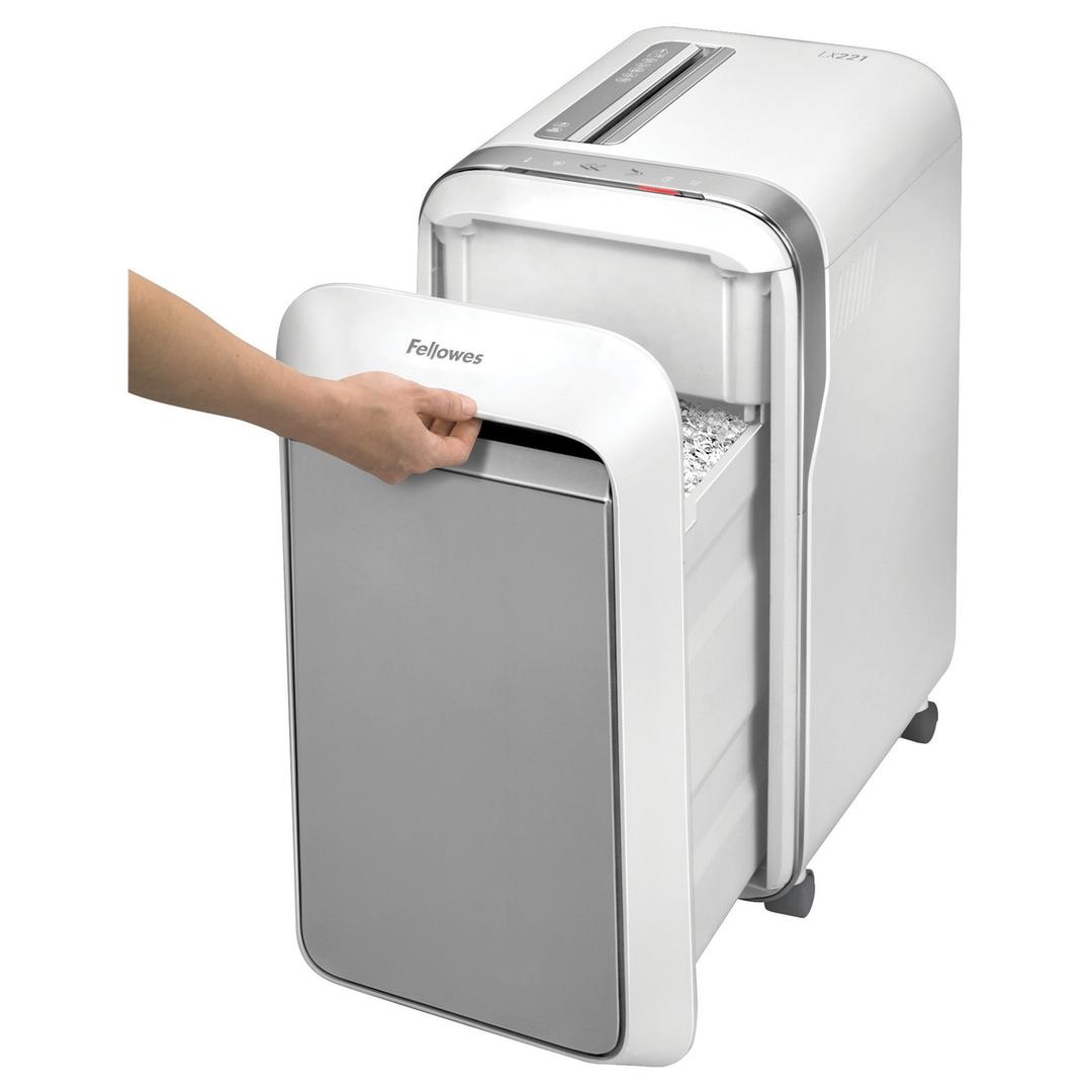 Destructeur de documents très confidentiels P5 Coupe croisée Powershred LX221 2 x 12 mm Blanc FELLOWES — Bac extractible