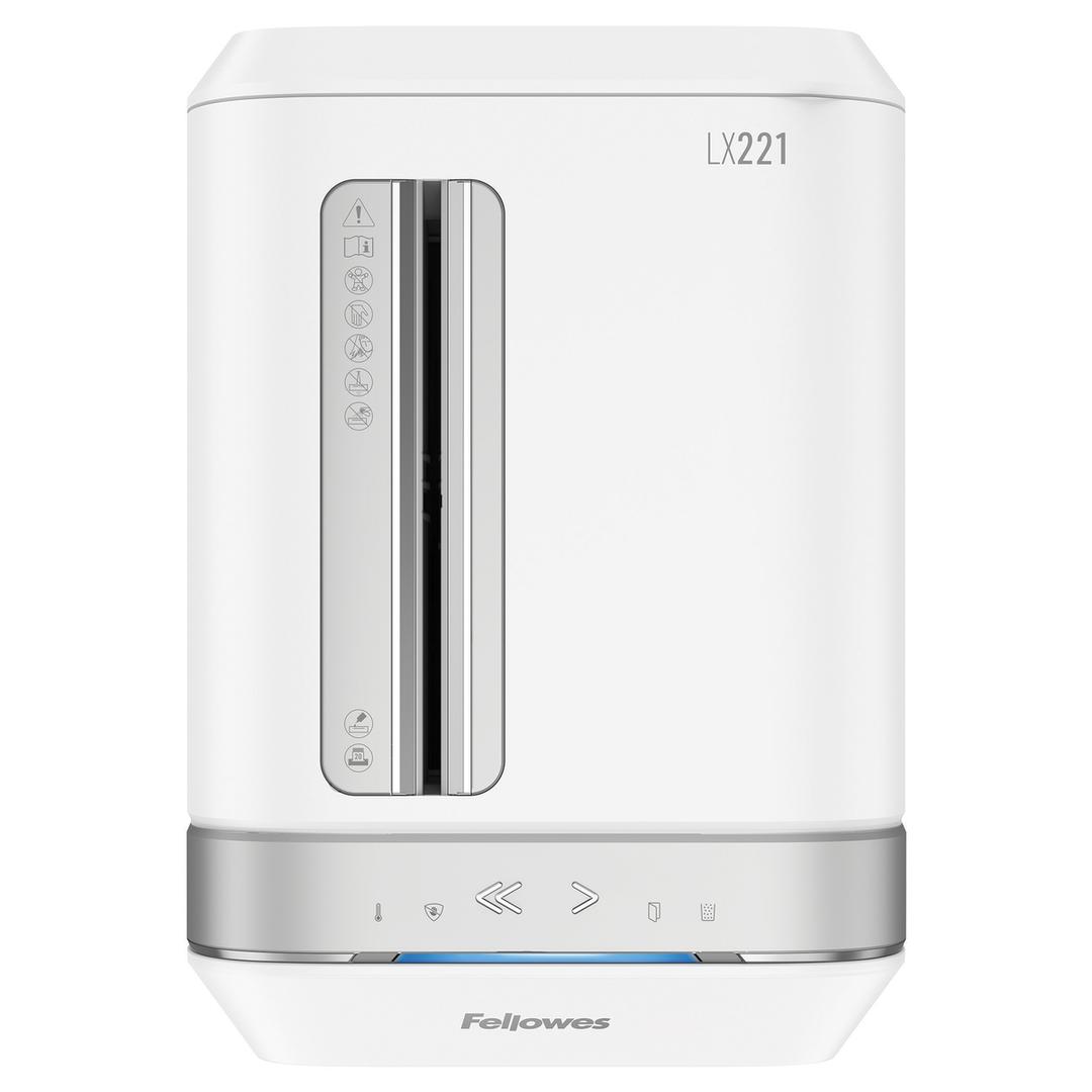 Destructeur de documents très confidentiels P5 Coupe croisée Powershred LX221 2 x 12 mm Blanc FELLOWES — Vue de dessus