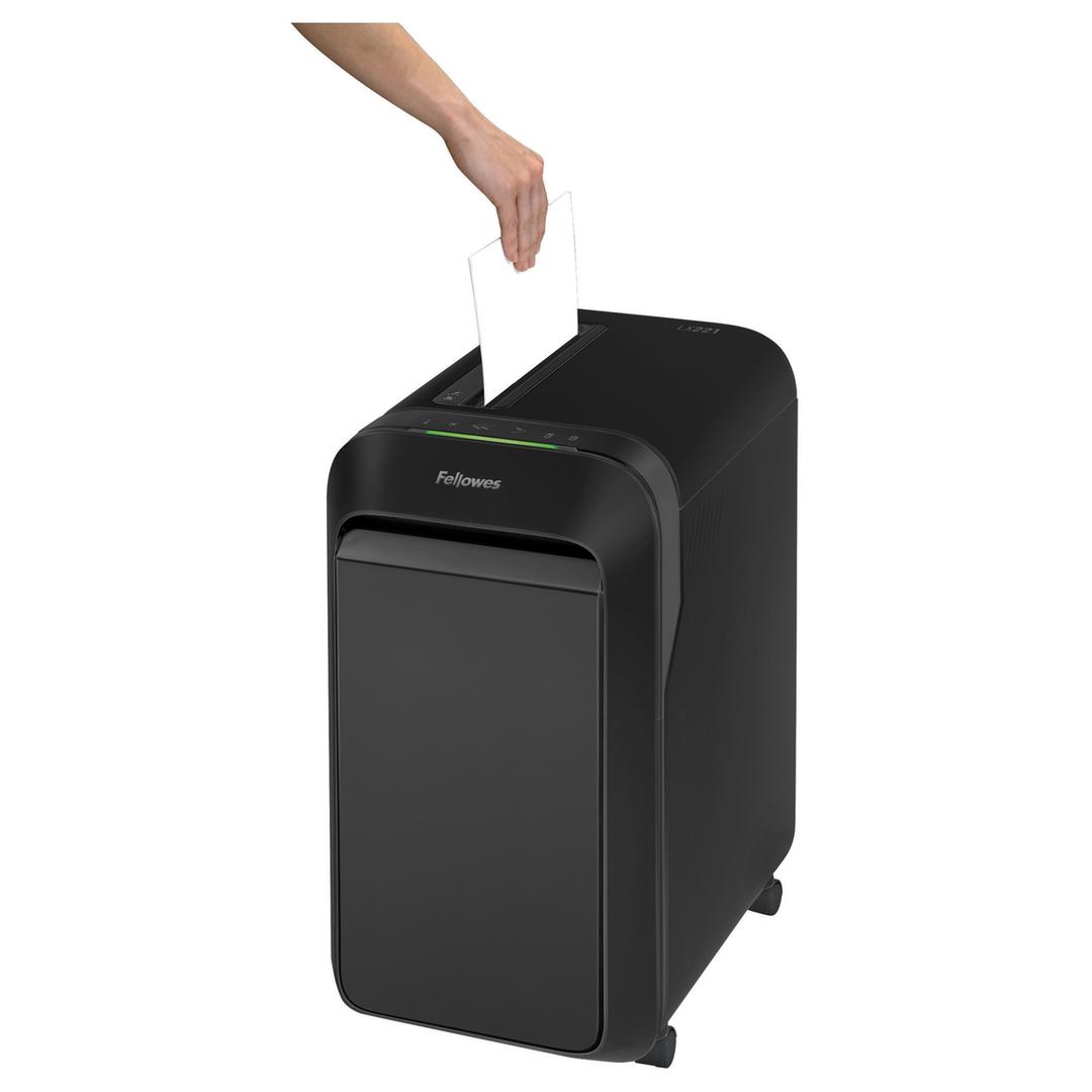 Destructeur de documents très confidentiels P5 Coupe croisée Powershred LX221 2 x 12 mm noir FELLOWES — Insertion papier