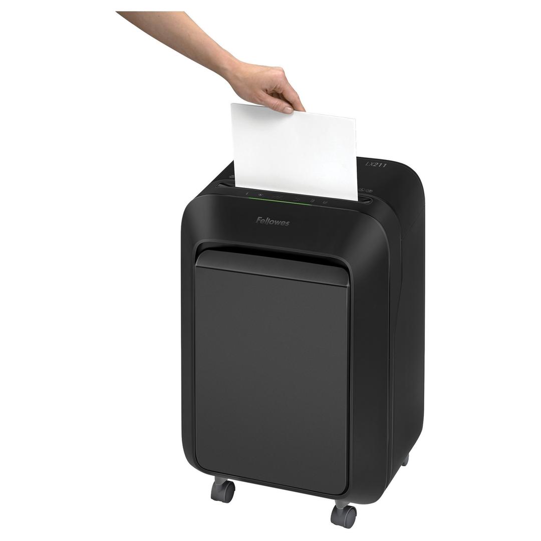 Destructeur de documents très confidentiels P5 Coupe croisée Powershred LX211 2 x 12 mm noir FELLOWES — Insertion papier
