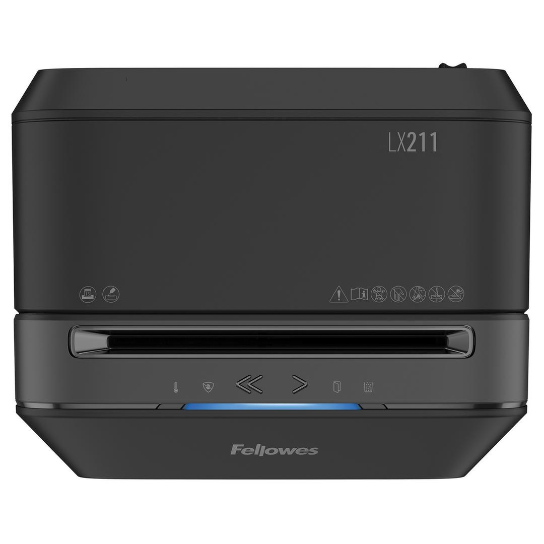 Destructeur de documents très confidentiels P5 Coupe croisée Powershred LX211 2 x 12 mm noir FELLOWES — Vue de dessus