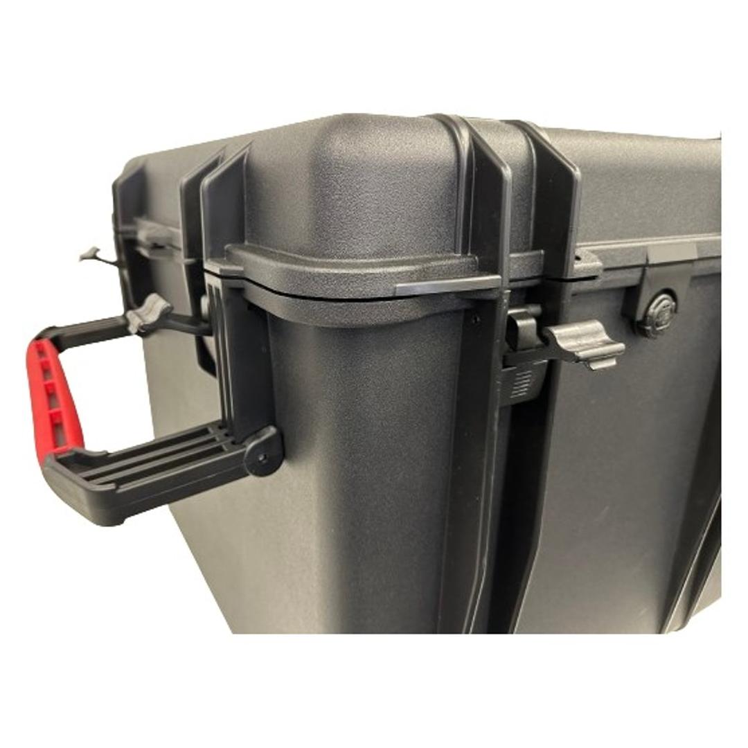 Valise de transport étanche IP67 pour destructeur MMD360+ Valise de transport MMD360+ PRODEVICE - Poignée et loquets de la valise de transport PRODEVICE pour destructeur MMD360+