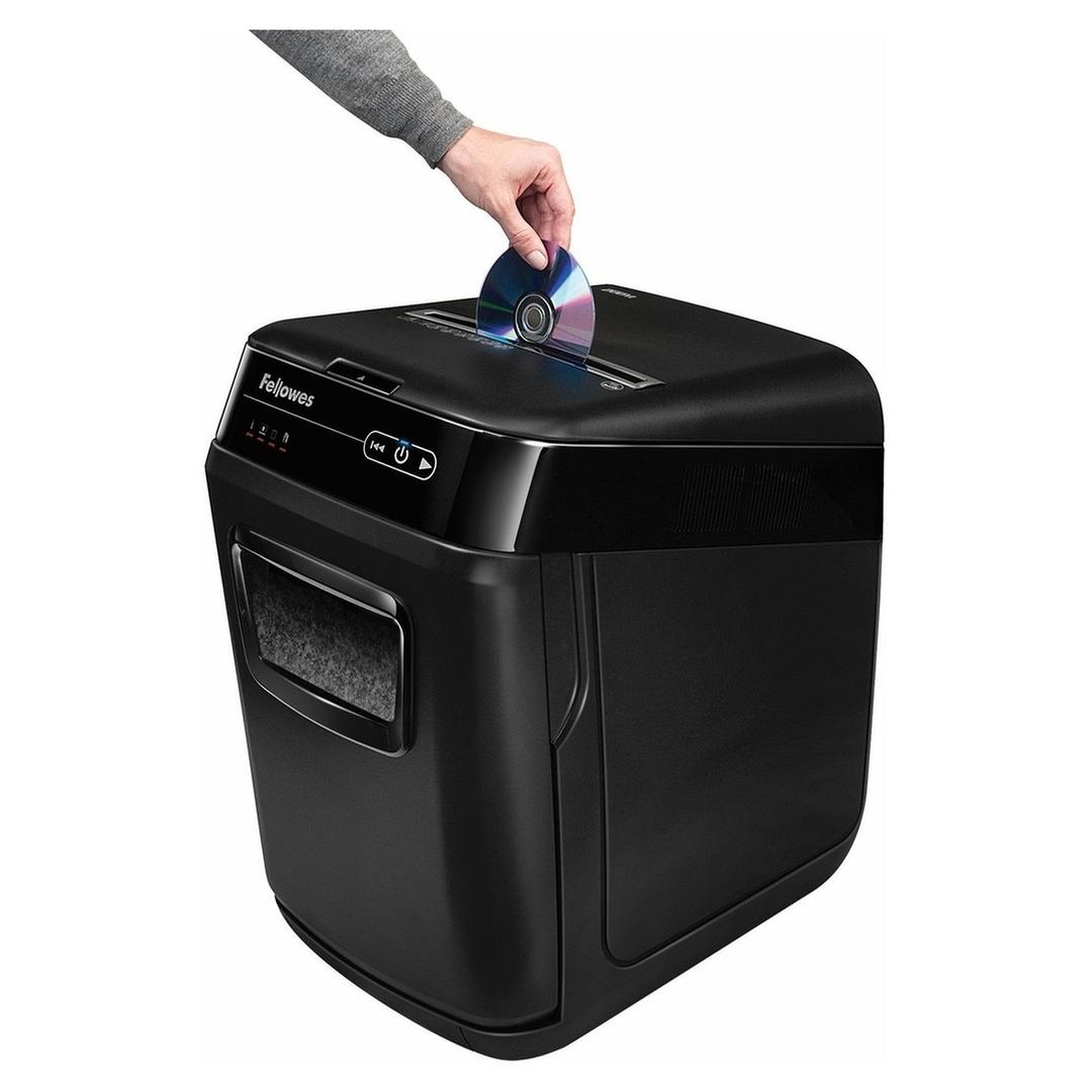 Destructeur de documents très confidentiels P5 Coupe croisée Insertion papier automatique AutoMax 200M 2 x 14 mm avec insertion papier automatique FELLOWES — Insertion cd