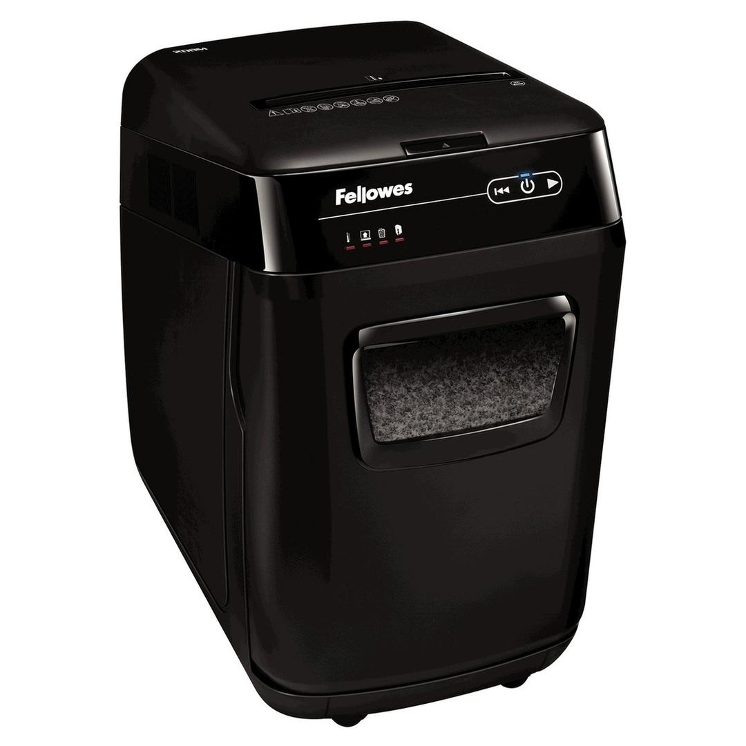 Destructeur de documents très confidentiels P5 Coupe croisée Insertion papier automatique AutoMax 200M 2 x 14 mm avec insertion papier automatique FELLOWES — Vue de droite