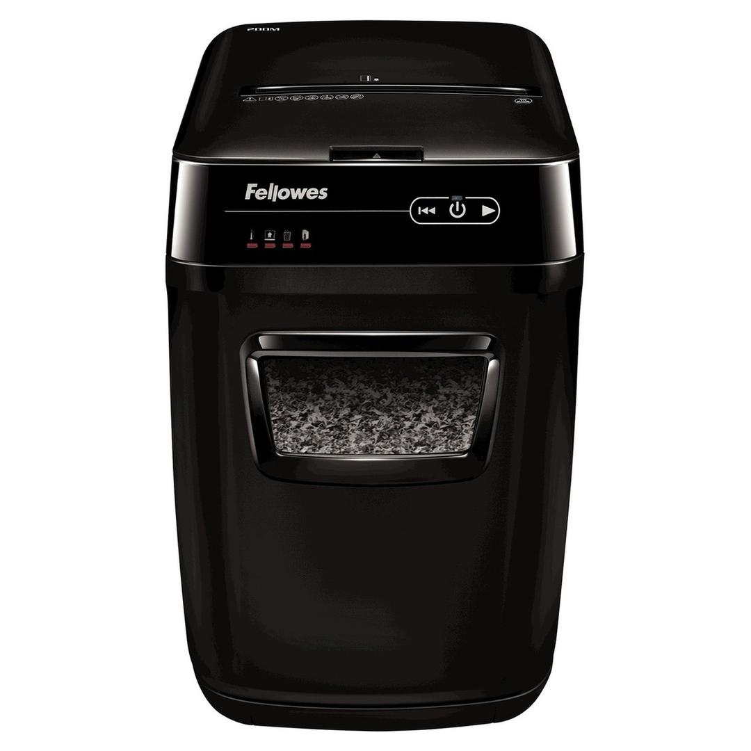 Destructeur de documents très confidentiels P5 Coupe croisée Insertion papier automatique AutoMax 200M 2 x 14 mm avec insertion papier automatique FELLOWES — Vue de face