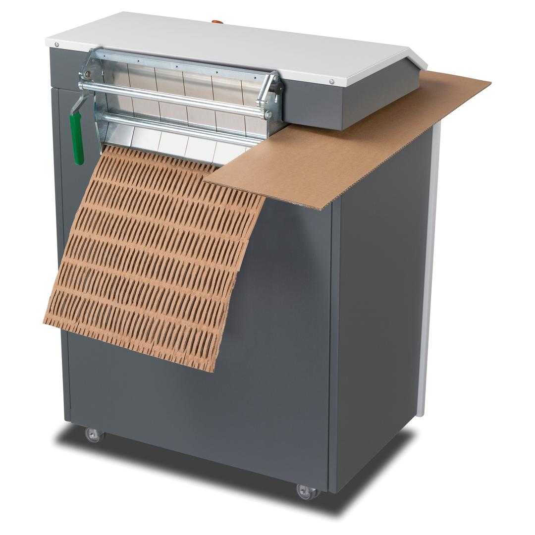Matelasseur de cartons pour calage P425 ProfiPack triphasé HSM — Vue de derrière en fonctionnement