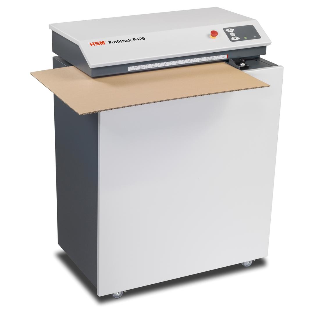 Matelasseur de cartons pour calage P425 ProfiPack triphasé HSM — Vue de droite en fonctionnement