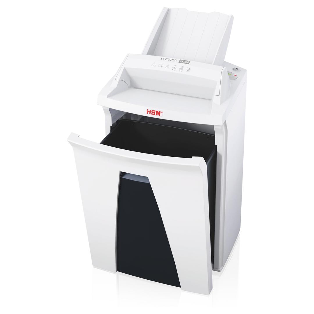 Destructeur de documents très confidentiels P5 Coupe croisée Insertion papier automatique AF300 Securio AutoFeed 1,9 x 15 mm avec insertion papier automatique HSM — Bac collecteur ouvert