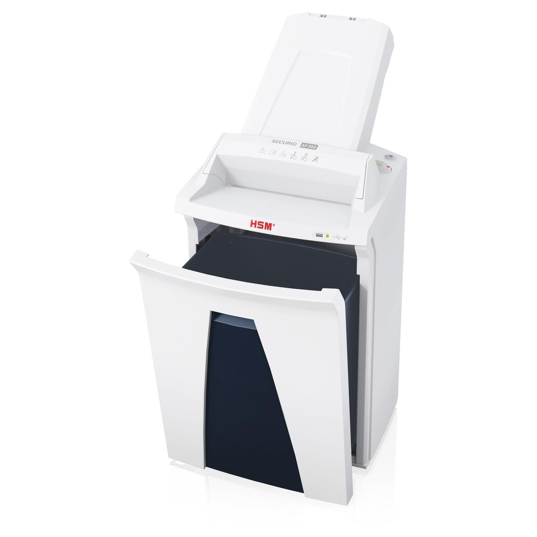Destructeur de documents secrets P6 Coupe micro-particules Insertion papier automatique AF350 Securio Autofeed 0,78 x 11 mm avec insertion papier automatique HSM — Collecteur ouvert